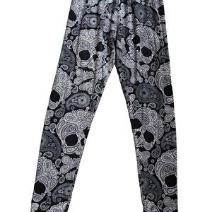 Black & White Paisley Skull Print Leggings with Matching Child Leggings